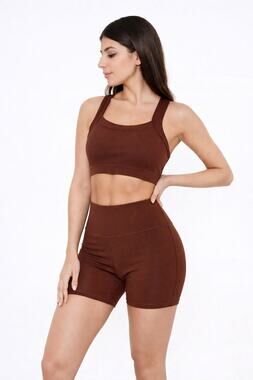 Elite Eleven Chocolate Brown Sports Bra Shorts Set Medium - New with Tags